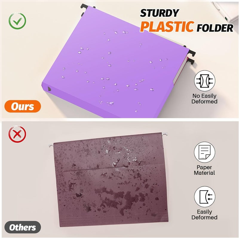 SHUTEX Extra Capacity Plastic Hanging File Folders,12 Pack Reinforced Expanding Hang Folder Letter Size,Accordian Pocket,Heavy Duty 2 Inch Expansion,Hanging Folder Organizer for Office Home,Purple - Image 2
